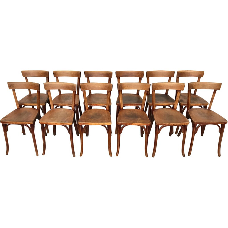 Suite de 12 chaises bistrot Baumann vintage - 1950