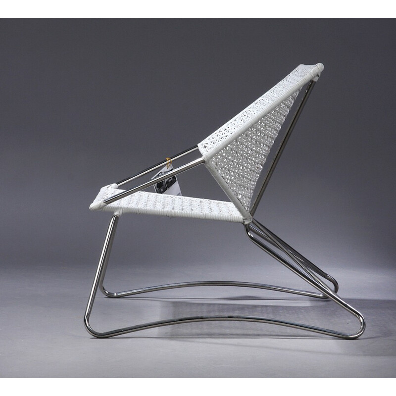 Vintage armchair in stainless and white weave by Knud Vinther - 1990s