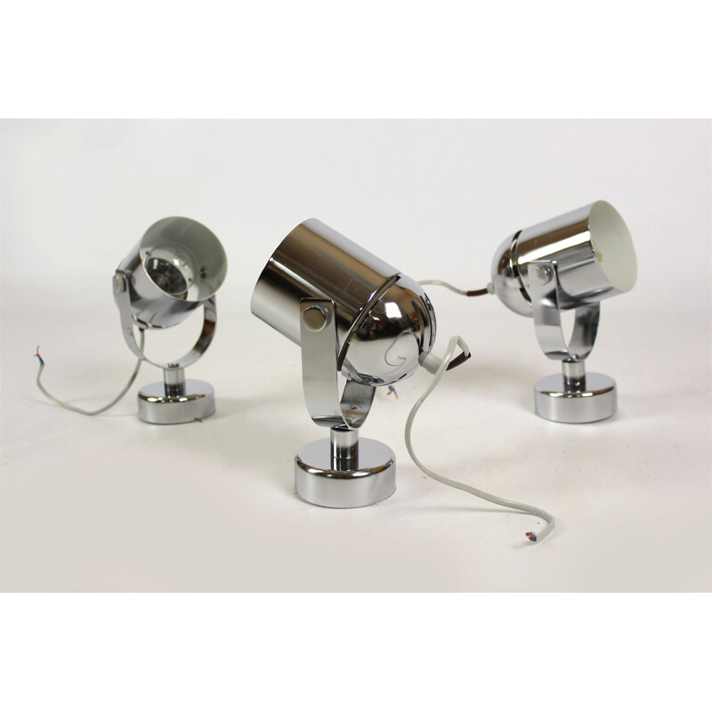 Set of 3 chrome Wall Sconces by S. Indra - 1970s