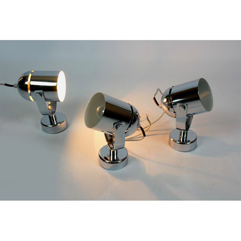 Set of 3 chrome Wall Sconces by S. Indra - 1970s