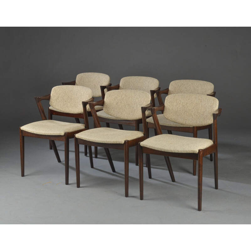 Ensemble de 6 fauteuils en chêne teinté modèle 42 vintage par Kai Kristiansen - 1960