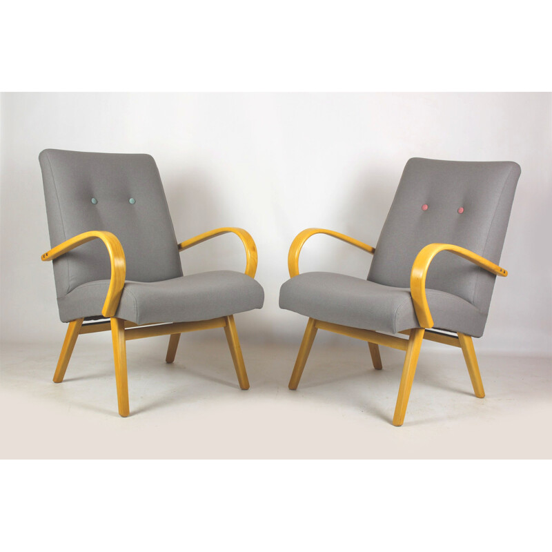Vintage Pair of  Armchairs in Grey and Pastels - 1960s