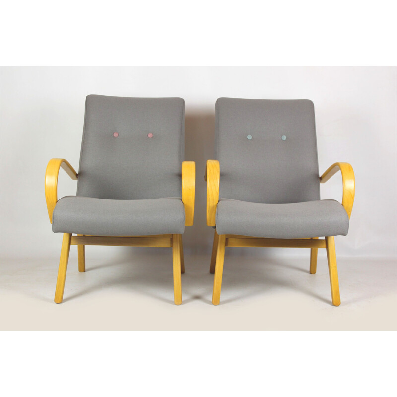 Vintage Pair of  Armchairs in Grey and Pastels - 1960s