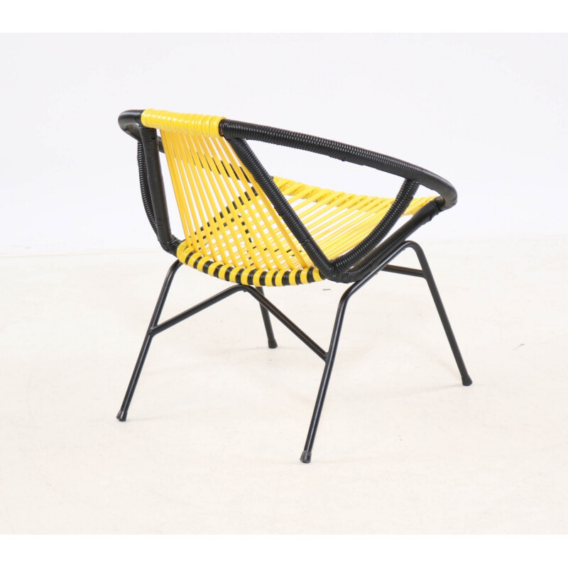 Chaise jaune avec cadre laqué noir vintage - 1950
