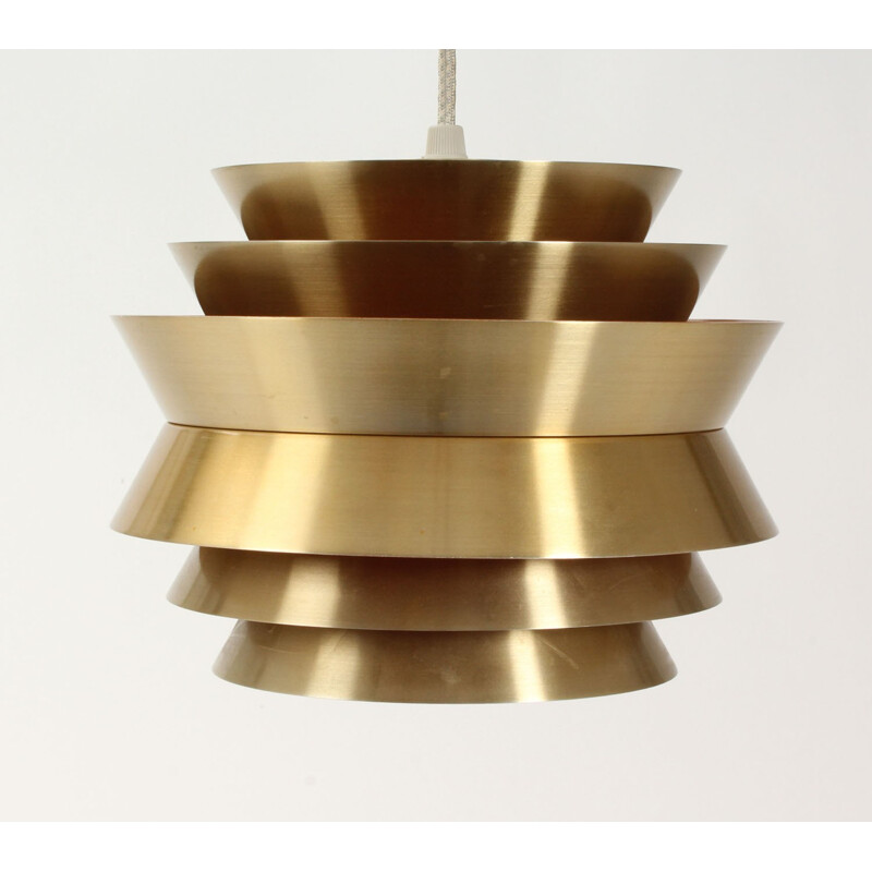 Circular orange hanging lamp in brass by Carl Thore for Granhaga - 1970s