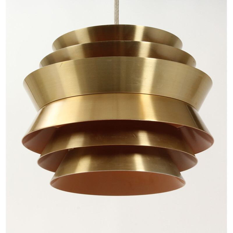 Circular orange hanging lamp in brass by Carl Thore for Granhaga - 1970s