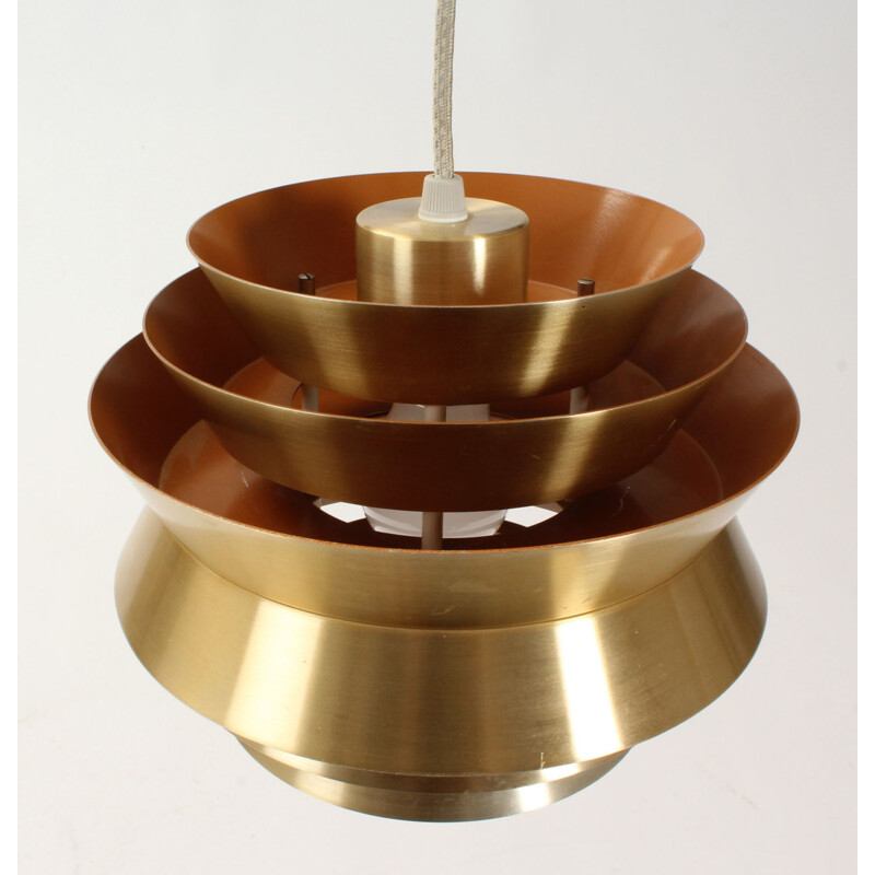 Circular orange hanging lamp in brass by Carl Thore for Granhaga - 1970s