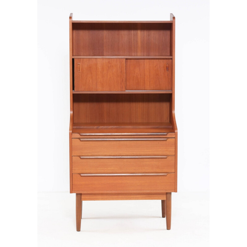 Vintage scandinavian bookcase secretary in teak - 1960s