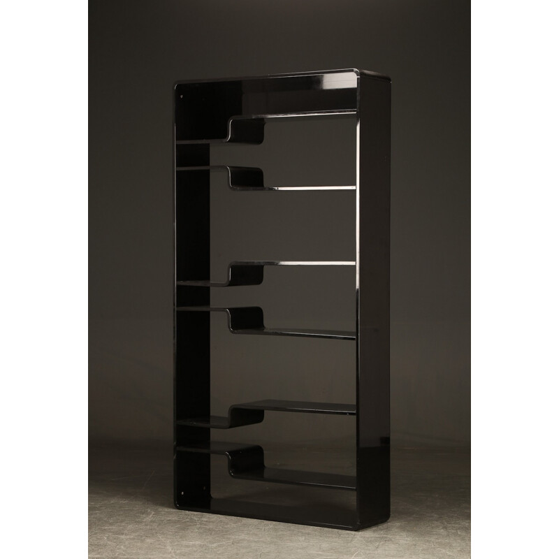 Vintage black wooden bookcase - 1980s