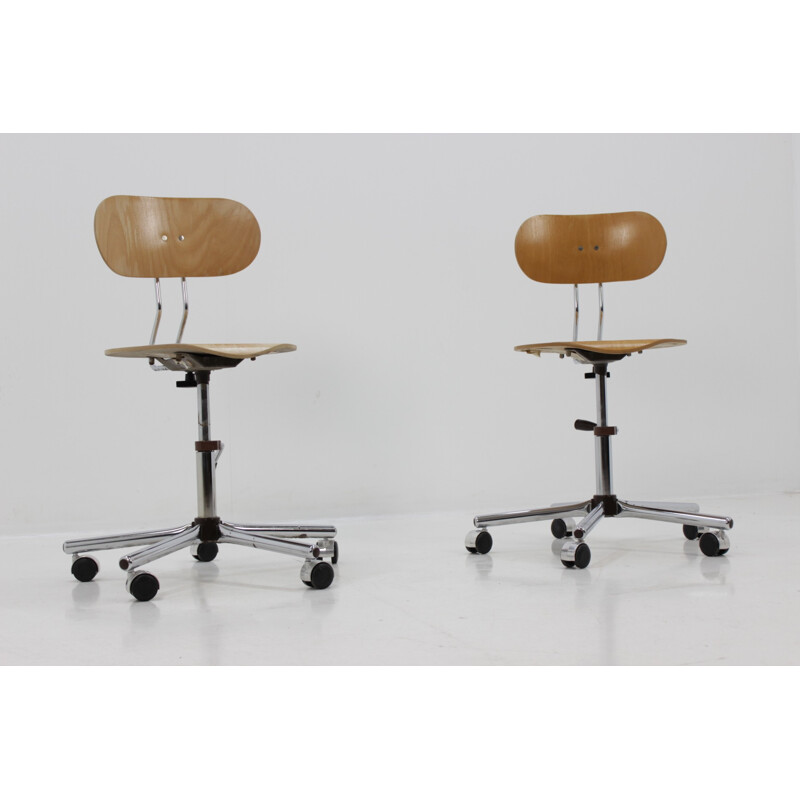 Set of Mid-century Industrial Chromed Office Chairs - 1970s