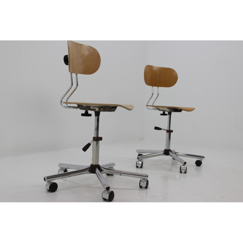 Set of Mid-century Industrial Chromed Office Chairs - 1970s