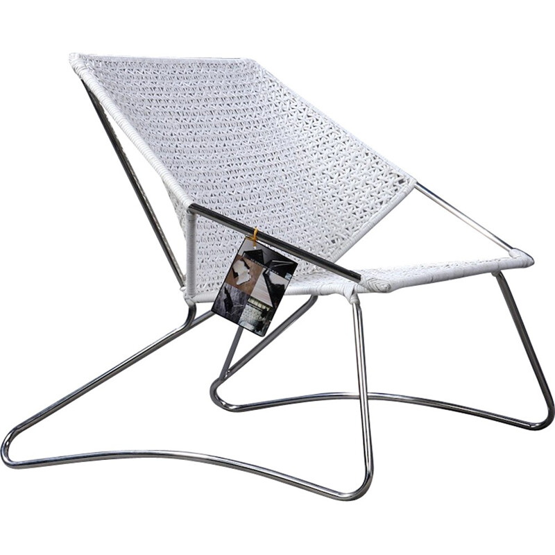 Vintage armchair in stainless and white weave by Knud Vinther - 1990s