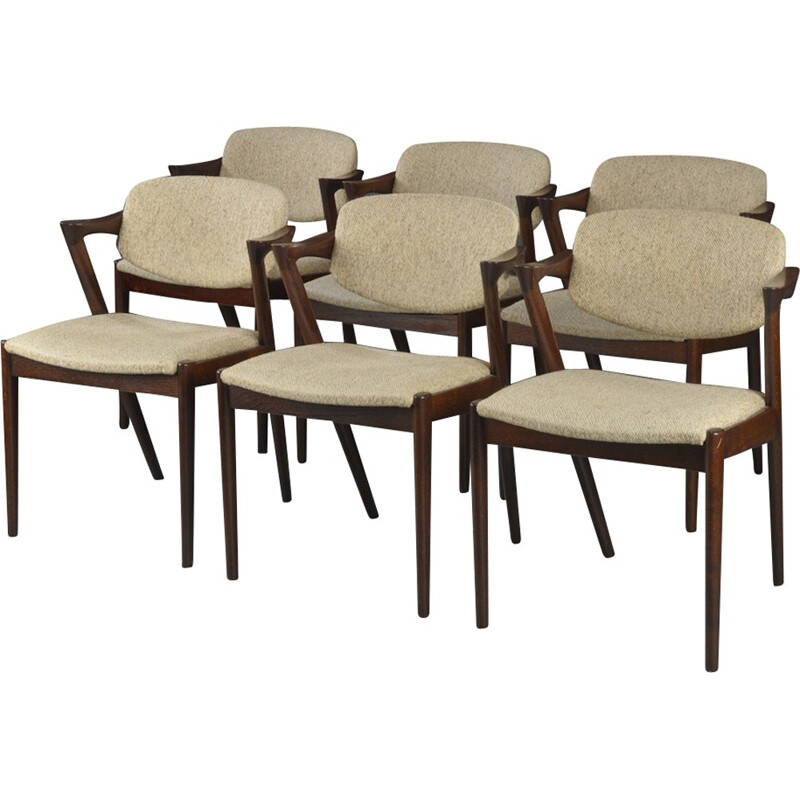Ensemble de 6 fauteuils en chêne teinté modèle 42 vintage par Kai Kristiansen - 1960