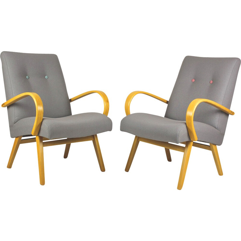 Vintage Pair of  Armchairs in Grey and Pastels - 1960s