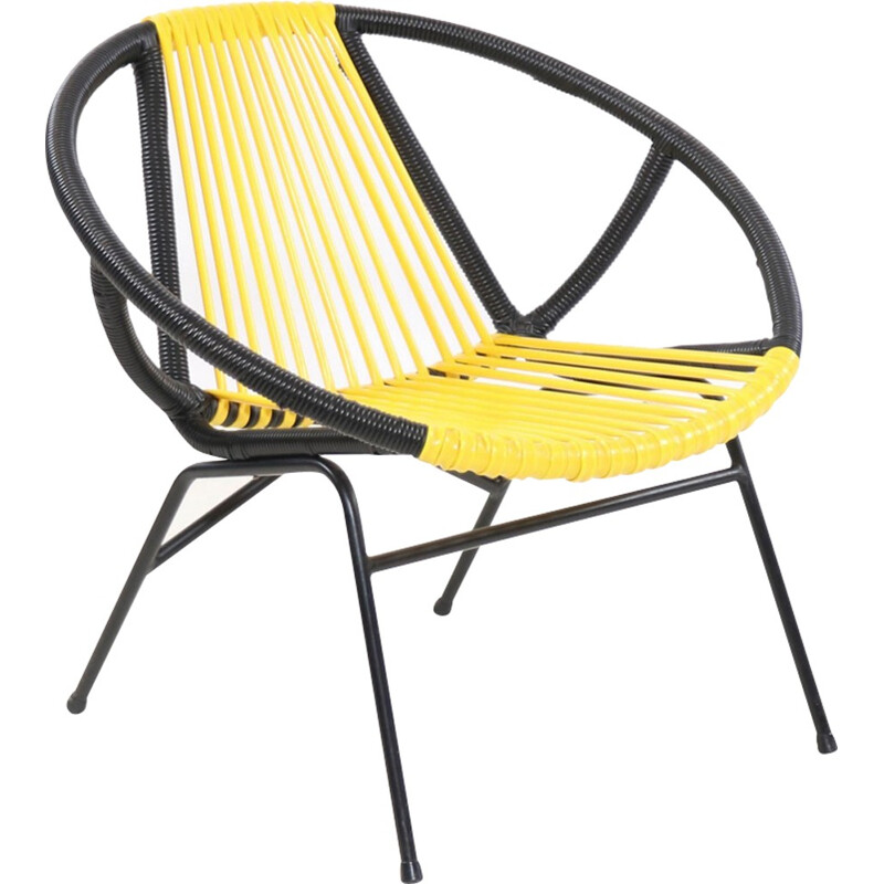 Chaise jaune avec cadre laqué noir vintage - 1950