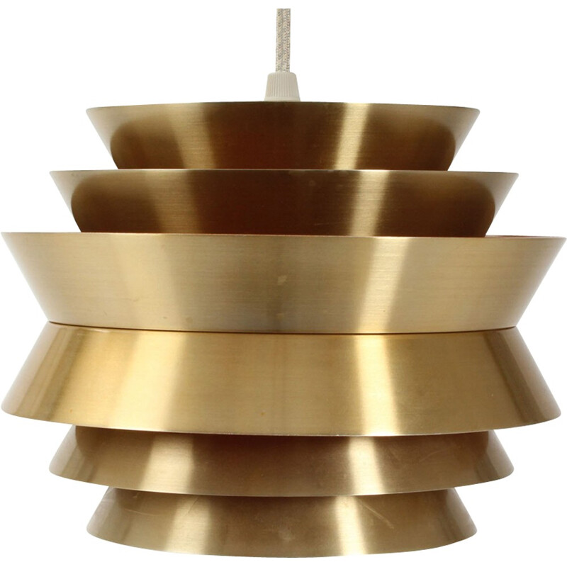 Circular orange hanging lamp in brass by Carl Thore for Granhaga - 1970s