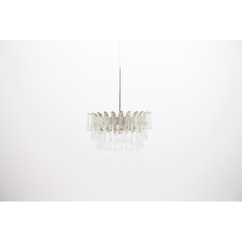Mid-century Silvered Chandelier with Glass Drops by Palwa, Germany - 1960s