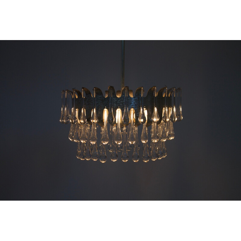Mid-century Silvered Chandelier with Glass Drops by Palwa, Germany - 1960s