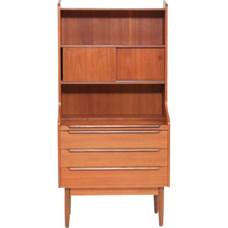 Vintage scandinavian bookcase secretary in teak - 1960s