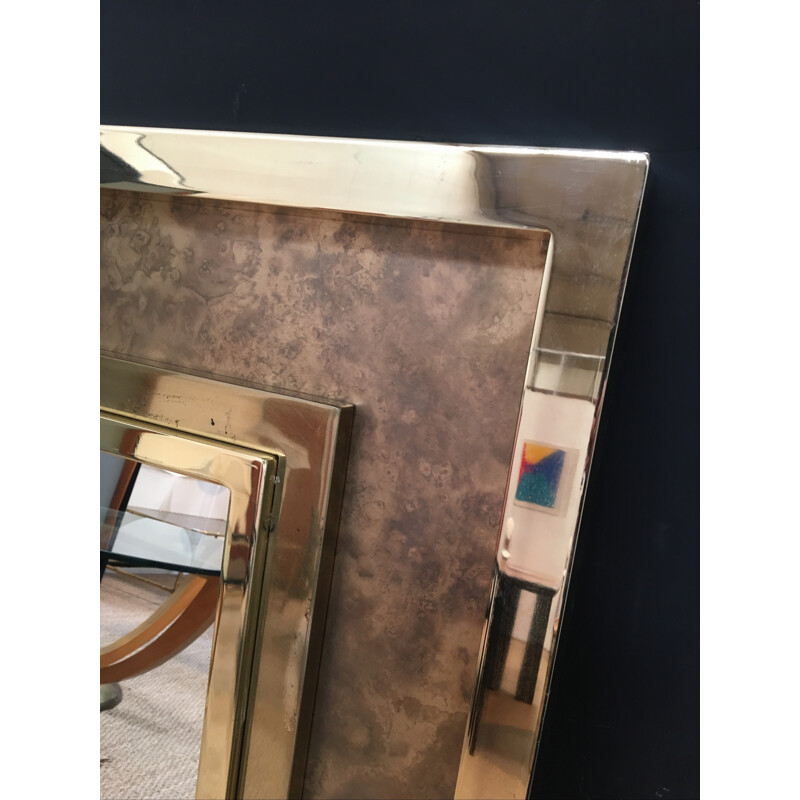 Belgo chrome golden and brass vintage mirror - 1970s