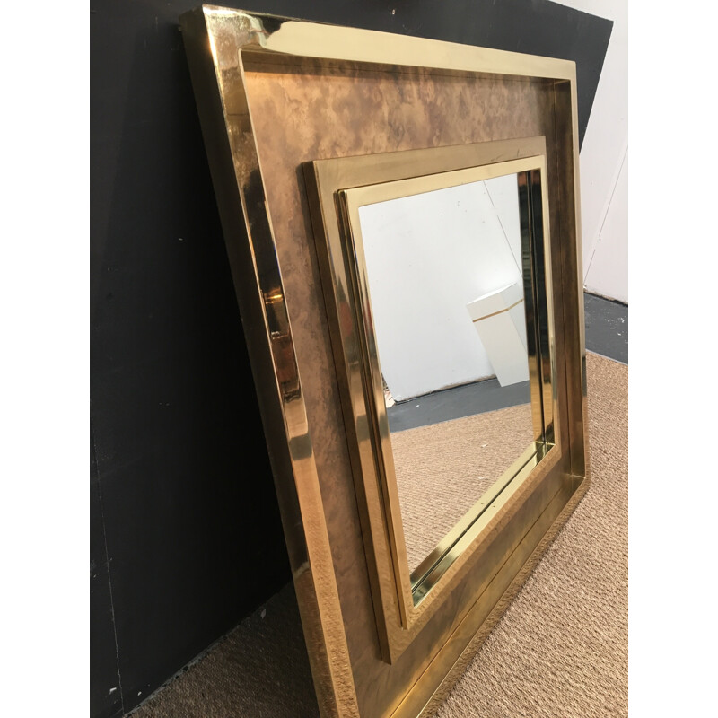 Belgo chrome golden and brass vintage mirror - 1970s