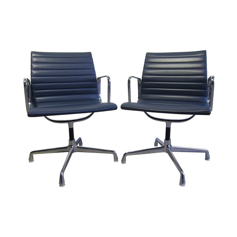 Vintage set of 2 blue office chairs in aluminium "EA108" for Herman Miller - 1970s