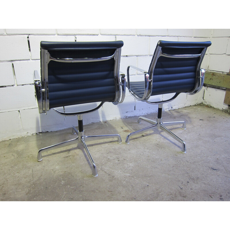 Vintage set of 2 blue office chairs in aluminium "EA108" for Herman Miller - 1970s