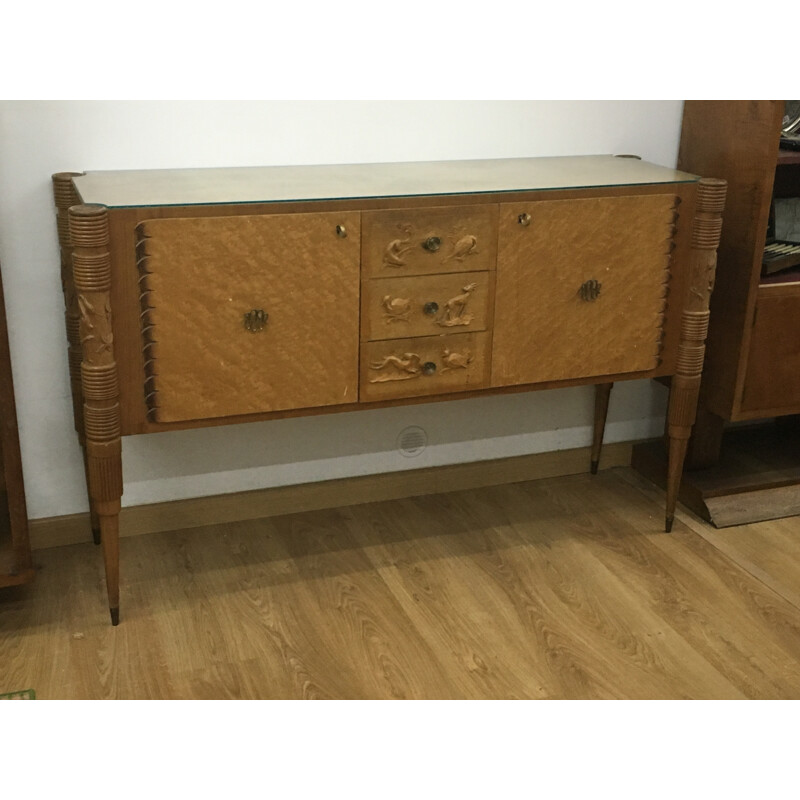 Italian Light Carved Wood Sideboard by Pier Luigi Colli - 1950s