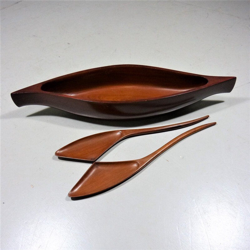 Vintage Danish Teak Salad Bowl & Cutlery - 1960s