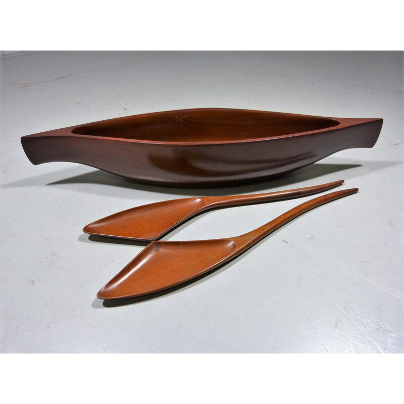 Vintage Danish Teak Salad Bowl & Cutlery - 1960s