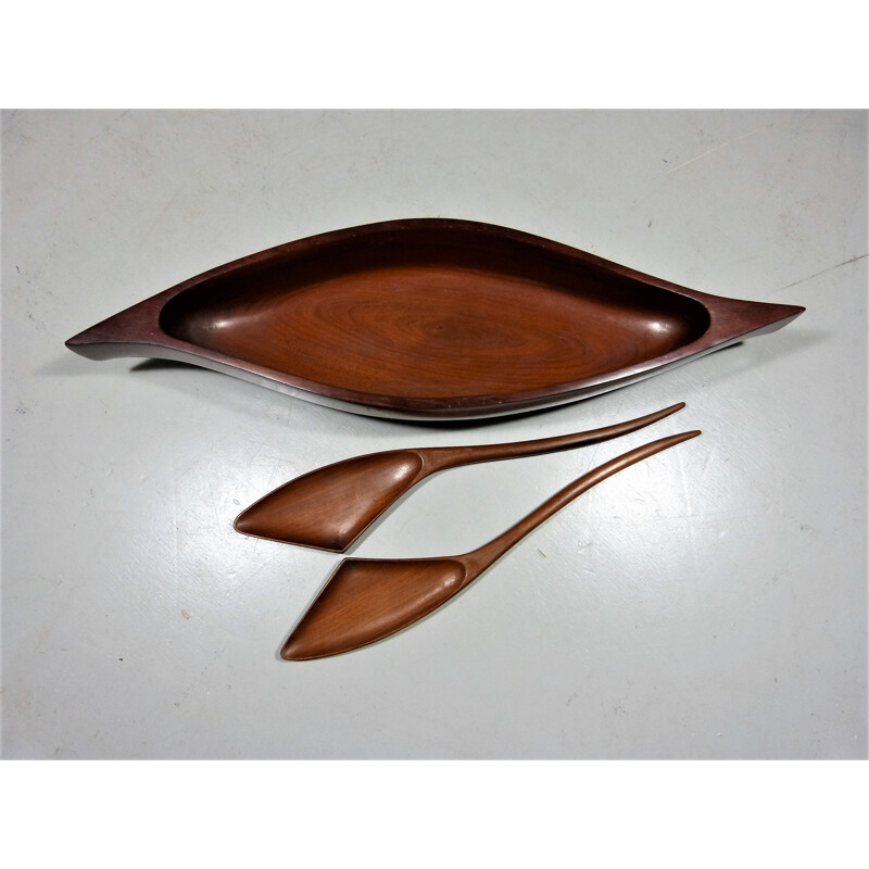 Vintage Danish Teak Salad Bowl & Cutlery - 1960s