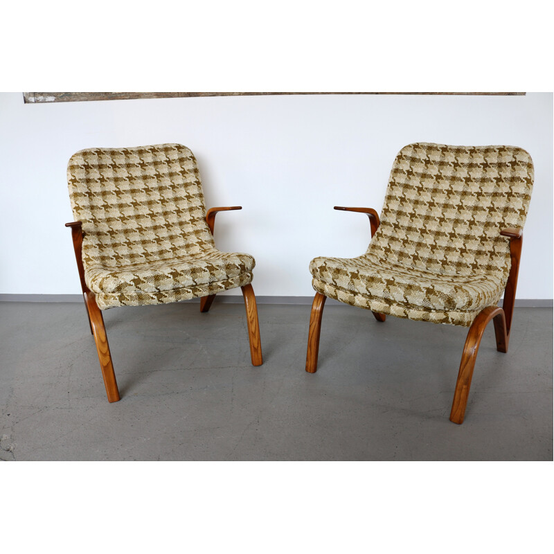 Pair of vintage chairs in ash wood by Paul Bode for Federholz-Gesellschaft, 1950