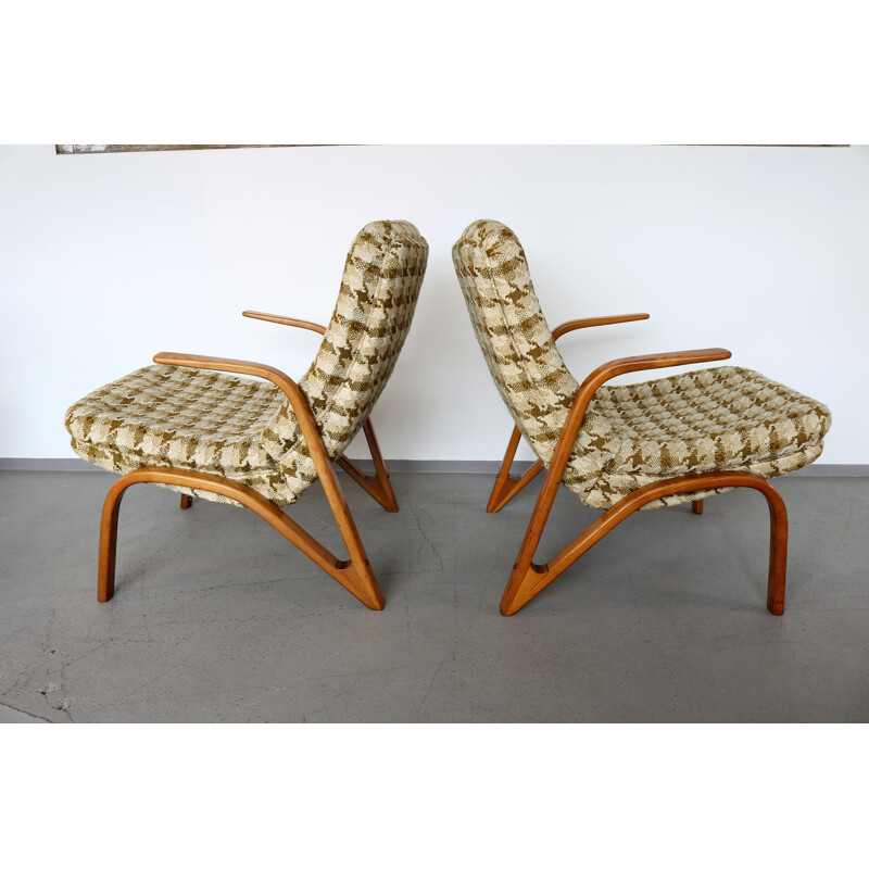 Pair of vintage chairs in ash wood by Paul Bode for Federholz-Gesellschaft, 1950