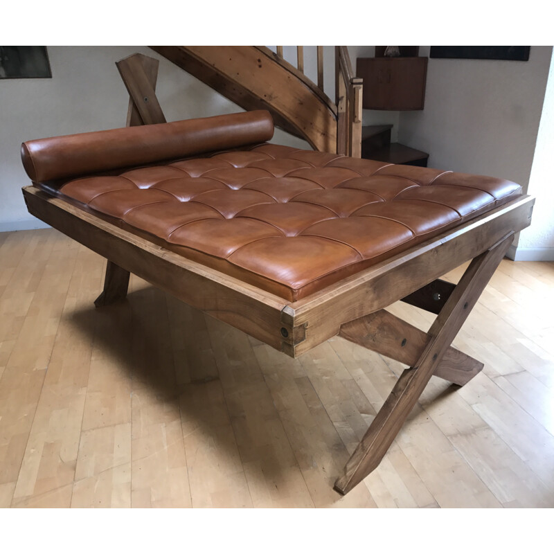 Vintage Leather Daybed L15 by Pierre Chapo - 1960s