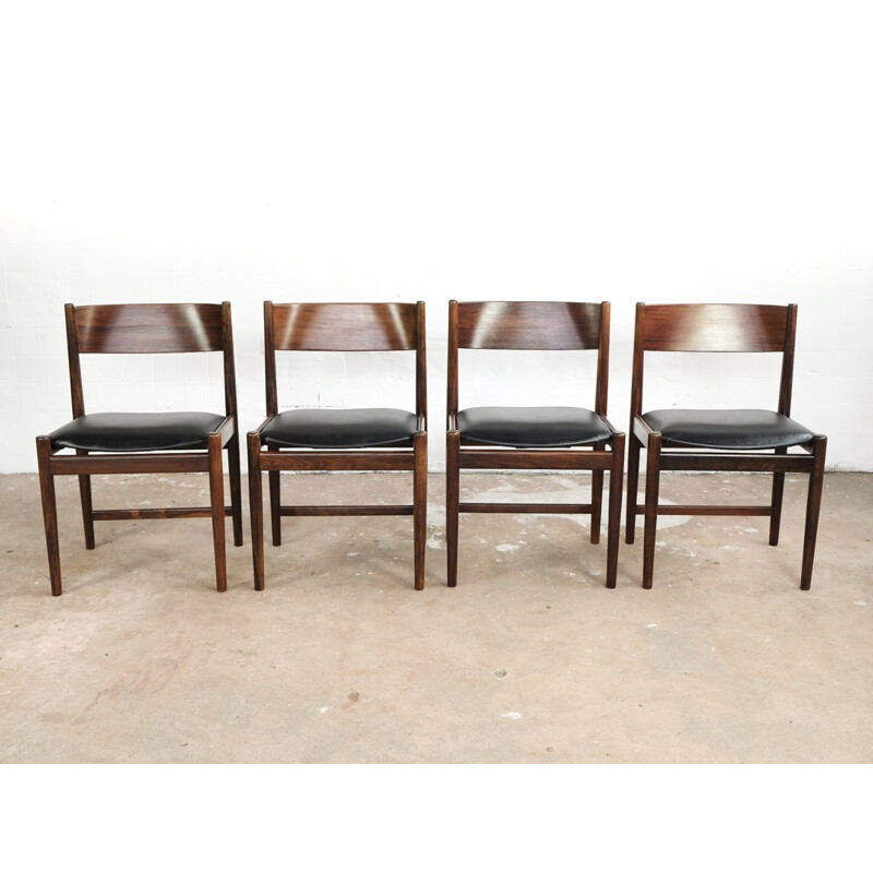 Suite de 4 chaises en palissandre et cuir vintage par Arne Vodder pour Sibast - 1960