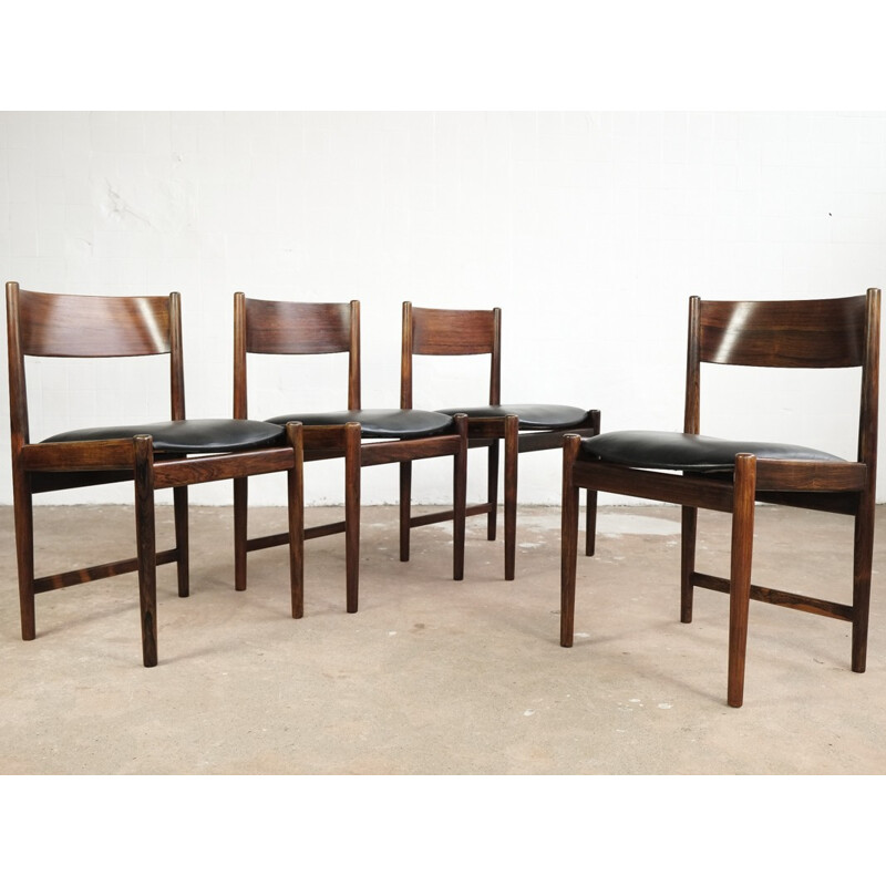 Suite de 4 chaises en palissandre et cuir vintage par Arne Vodder pour Sibast - 1960