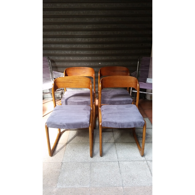 Vintage set of 4  "Sled" Baumann chairs - 1970s