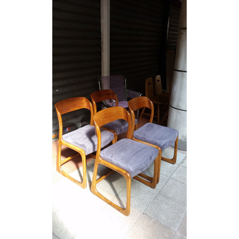 Vintage set of 4  "Sled" Baumann chairs - 1970s