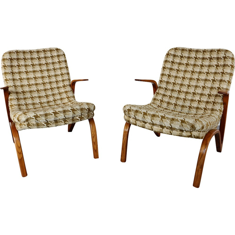 Pair of vintage chairs in ash wood by Paul Bode for Federholz-Gesellschaft, 1950