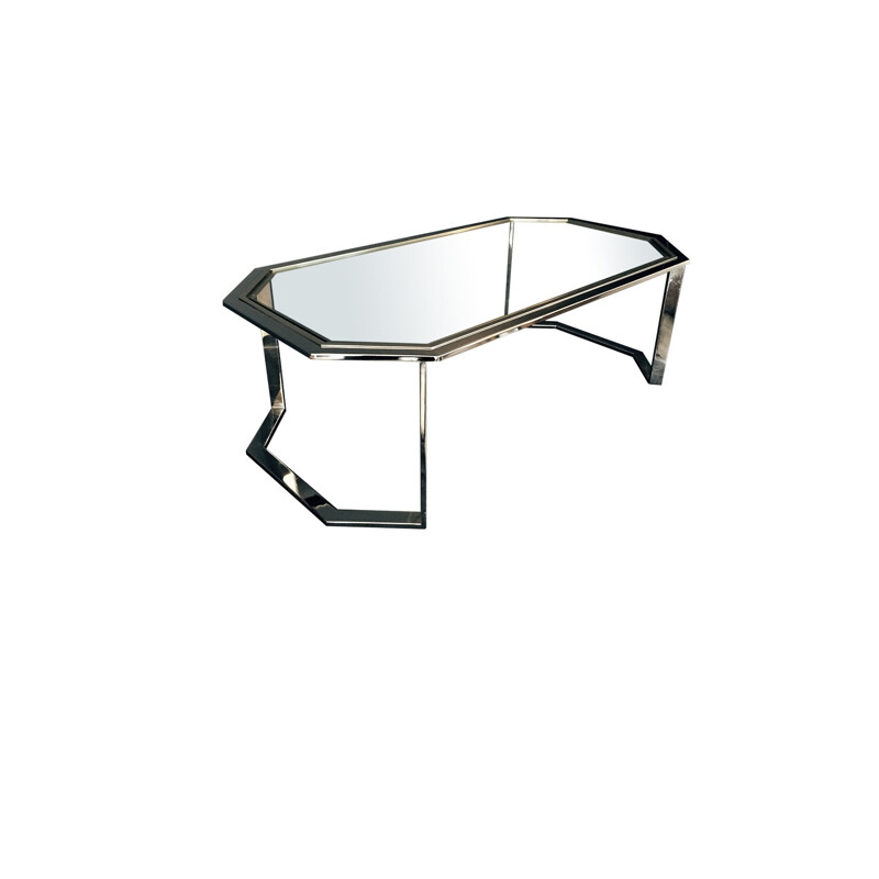 Vintage octagonal chrome and gold coffee table, 1970