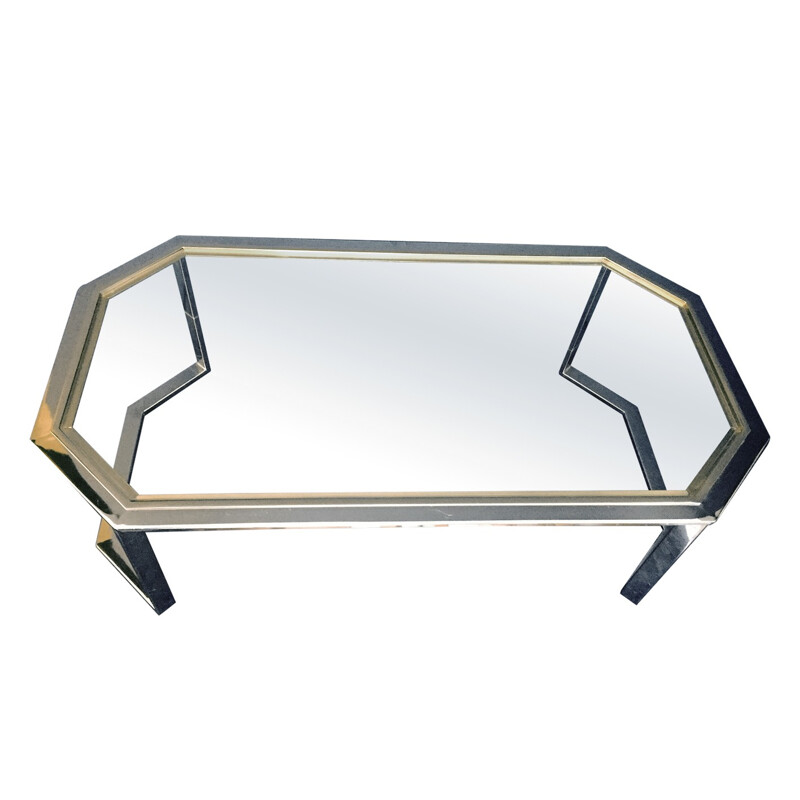 Vintage octagonal chrome and gold coffee table, 1970