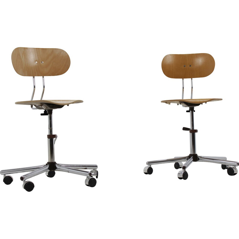 Set of Mid-century Industrial Chromed Office Chairs - 1970s