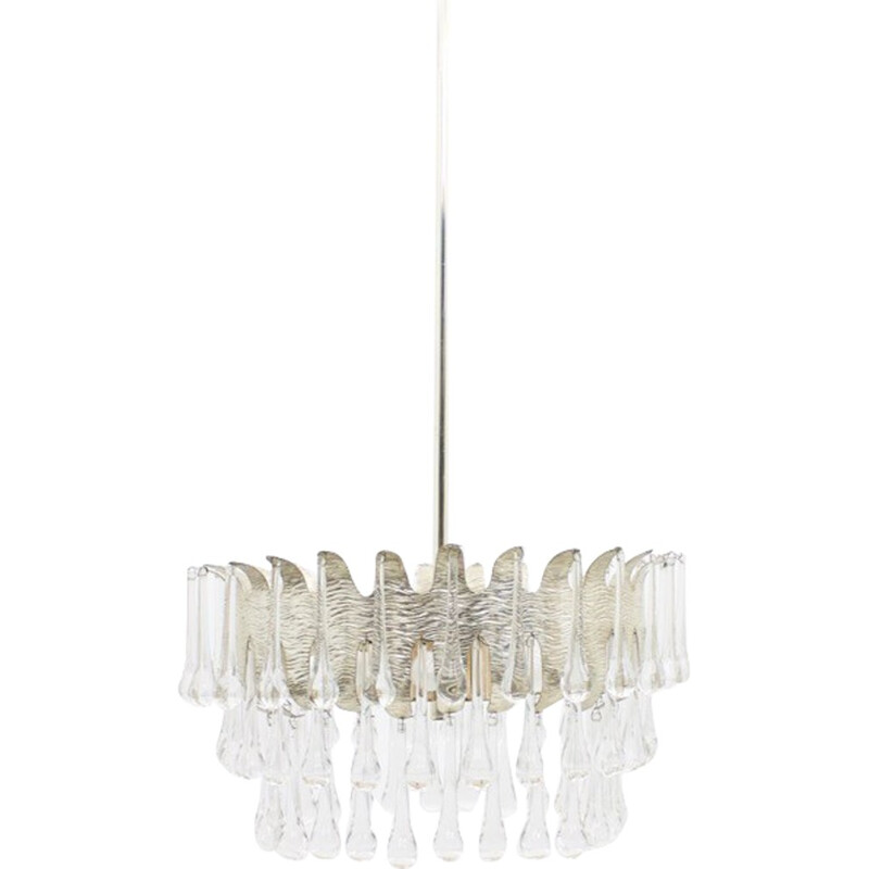 Mid-century Silvered Chandelier with Glass Drops by Palwa, Germany - 1960s