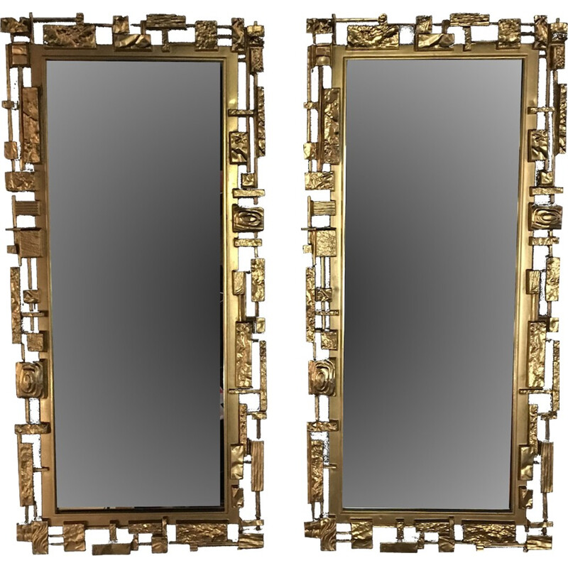 Pair of vintage "Syroco" brutalist mirrors - 1970s