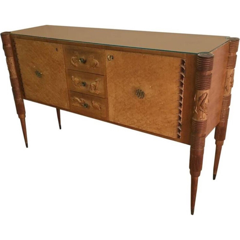 Italian Light Carved Wood Sideboard by Pier Luigi Colli - 1950s