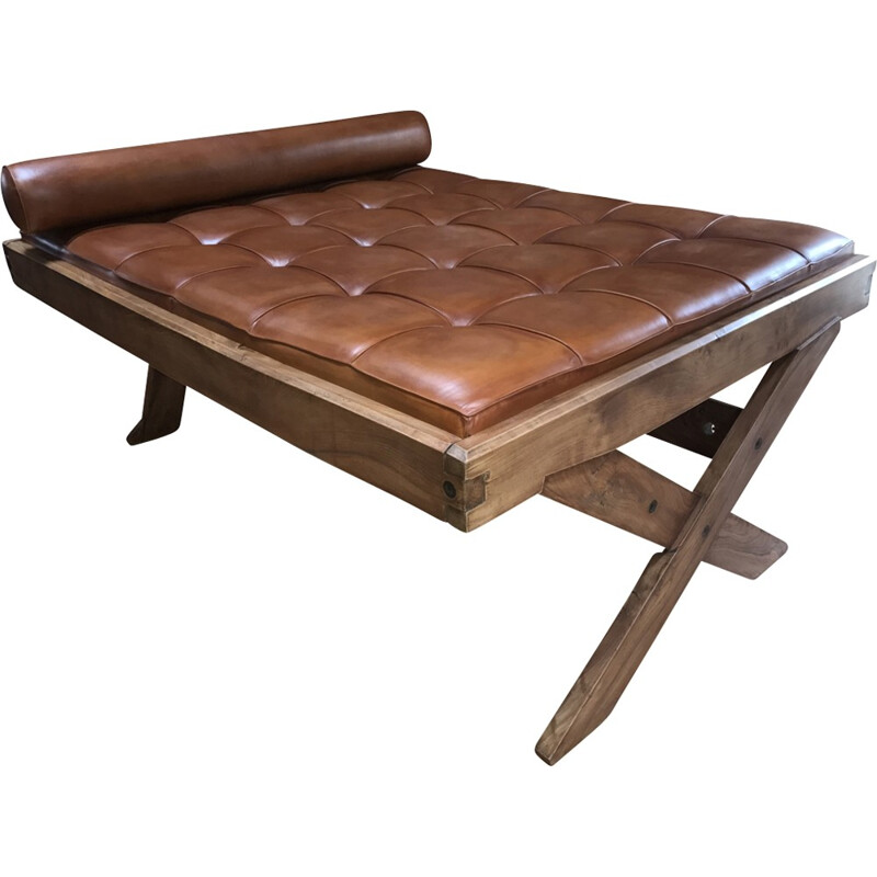 Vintage Leather Daybed L15 by Pierre Chapo - 1960s