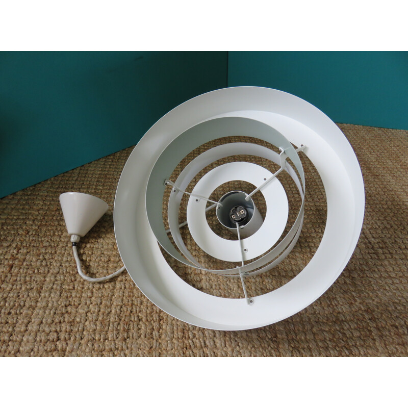 Hanging lamp "Equator" in white lacquered metal, HAMMERBORG - 1960s