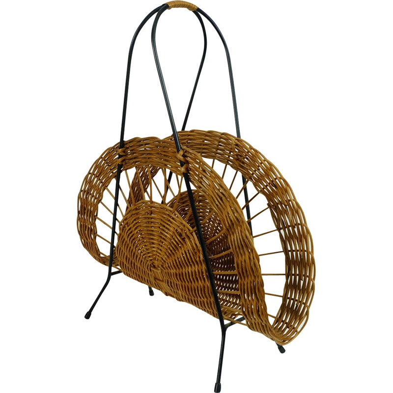 Mid-century magazine rack in rattan - 1950s