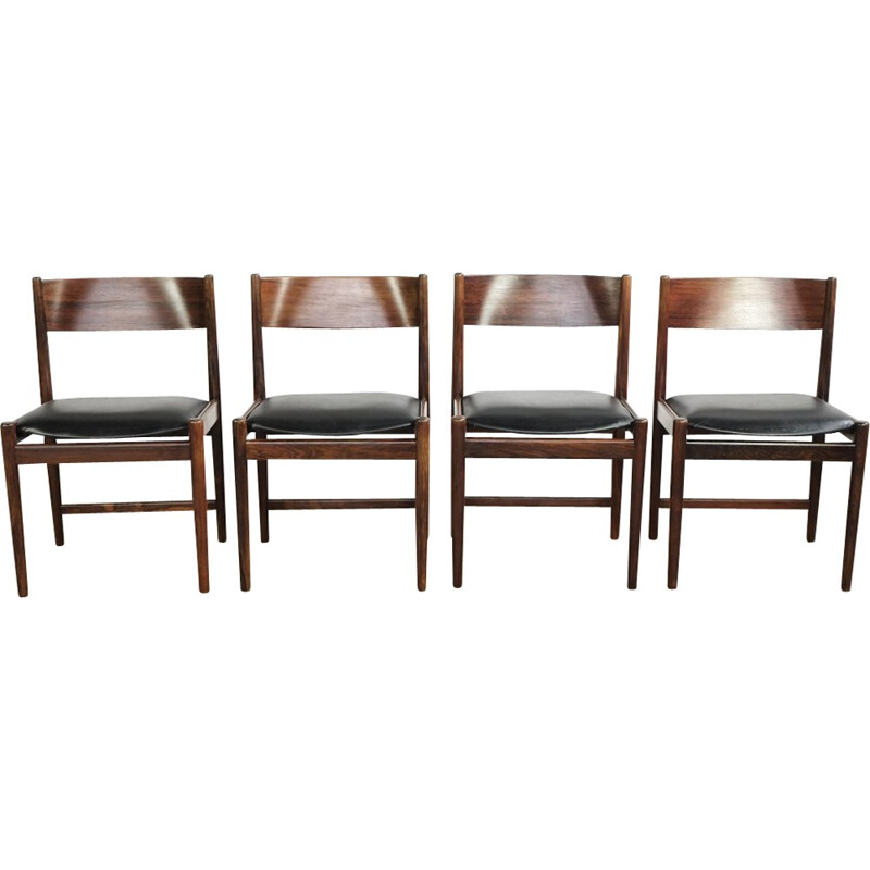 Vintage set of 4 chairs in rosewood and leather by Arne Vodder for Sibast - 1960s