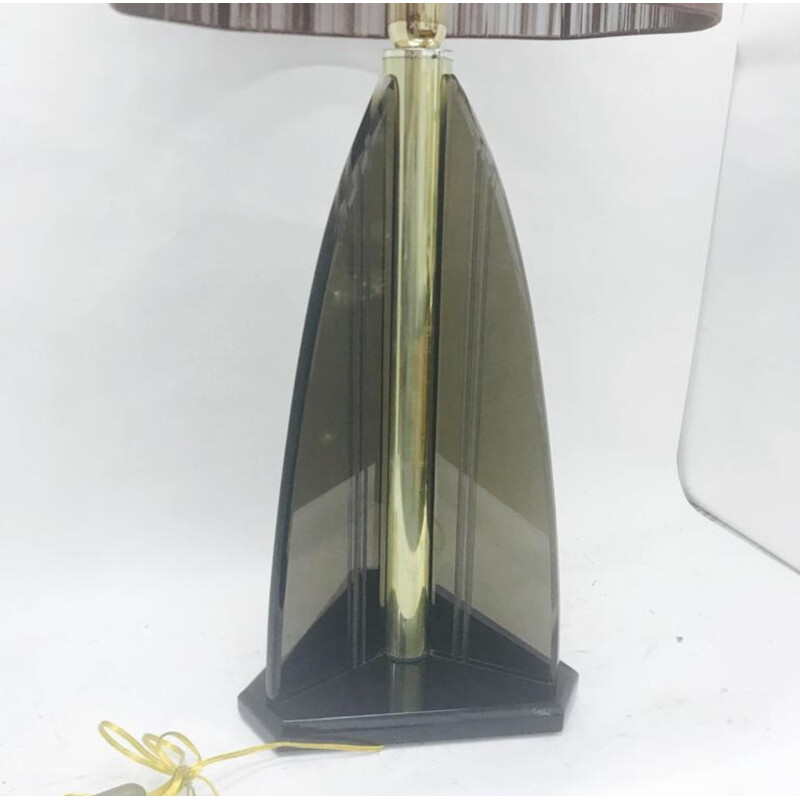 Lampe de Table Vintage Lucite Fumé par Van Teal - 1980